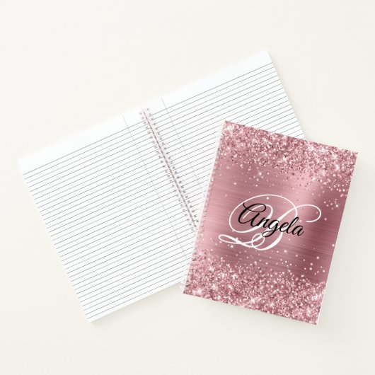 Glitterij Lichtroze Folie Fancy Monogram Notitieboek (Binnen)