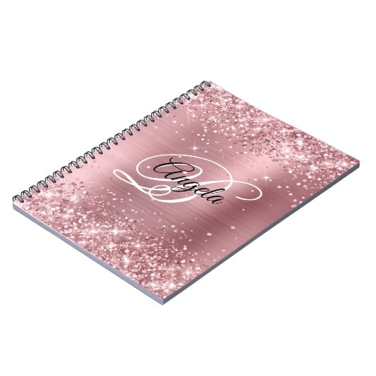 Glitterij Lichtroze Folie Fancy Monogram Notitieboek (Linkerzijde)
