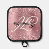 Glitterij Lichtroze Folie Fancy Monogram Pannenlap (Voorkant)