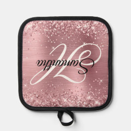 Glitterij Lichtroze Folie Fancy Monogram Pannenlap