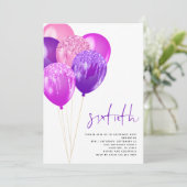 Glitterij Mauve Fuchsia ballonnen 60e verjaardag Kaart (Staand voorkant)