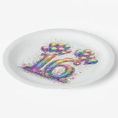 Glitterij nummer 16 met ballonnen en Confetti Papieren Bordje (Gekanteld)