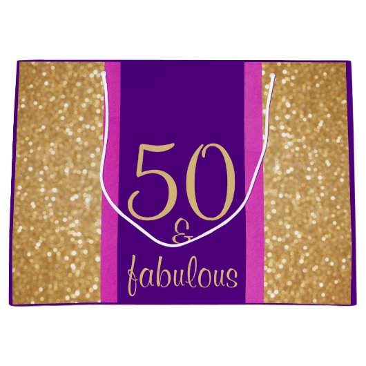 Glitterij Paarse & Roze 50 & Fabulous 50ste Verjaa Groot Cadeauzakje (Voorkant)