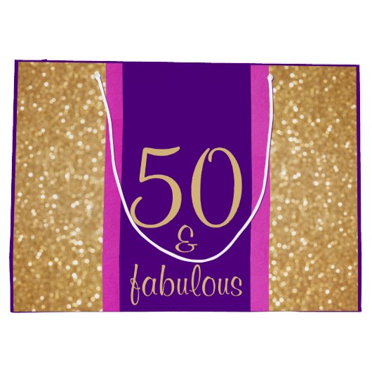 Glitterij Paarse & Roze 50 & Fabulous 50ste Verjaa Groot Cadeauzakje (Achterkant)