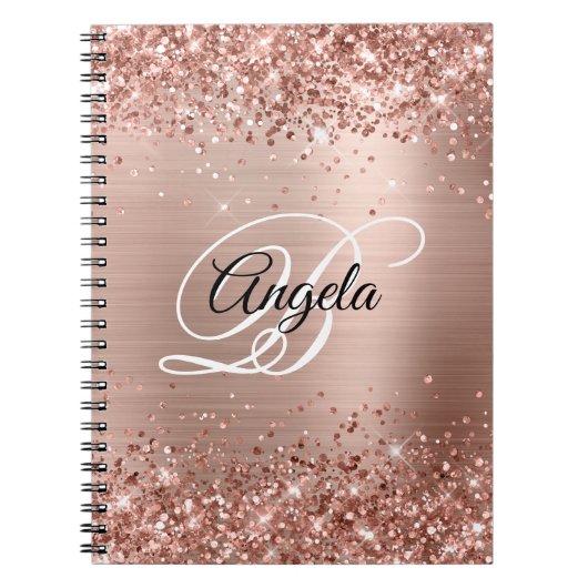 Glitterij Roos Goud Metallic Fancy Monogram Notitieboek (Voorkant)