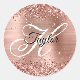 Glitterij Roos Goud Metallic Fancy Monogram Ronde Sticker