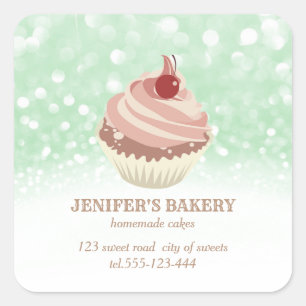 glitterij Zelfgemaakte cupcakes en snoepjes Vierkante Sticker