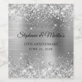 Glitterij Zilverfolie 25e Bruiloft Jubileum Wijn Etiket (Enkel label)