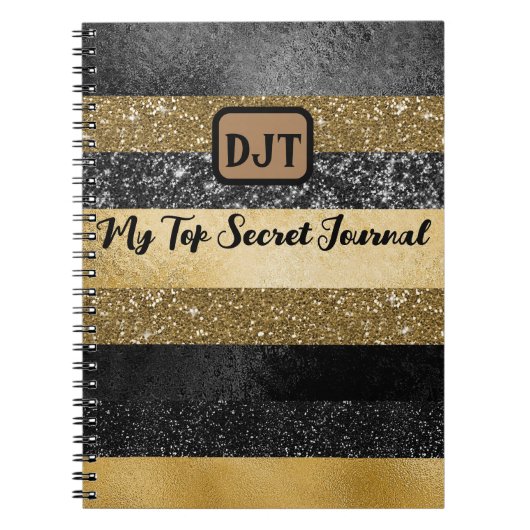 Glitterij, Zwart en Goud Top Secret Journal Notitieboek (Voorkant)