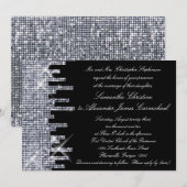 Glitterij Zwart/Zilveren Glamour Bruiloft Uitnodig Kaart (Voorkant / Achterkant)