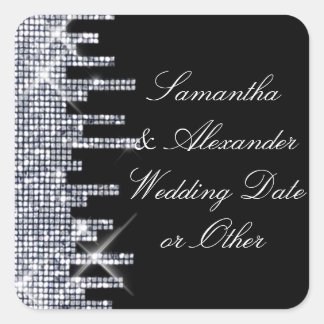 Glitterij Zwart/Zilveren Glamour Huwelijk Custom Vierkante Sticker
