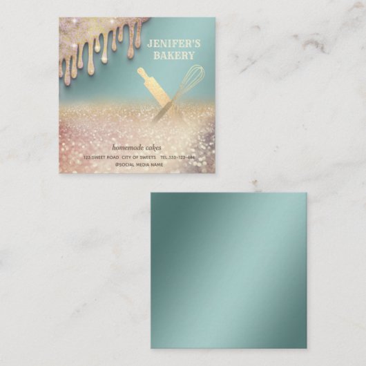 Glitterijgoud als rolpin whiskykok vierkante visitekaartje (Voorkant / Achterkant)