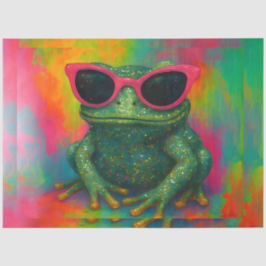 Glitterijkikker met zonnebril Decoupage Papier (Voorkant)