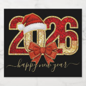 Glittering 2026 New Year Design with Santa Hat  Sparkling Wijnetiket (Enkel label)