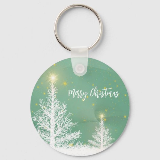 Glittering Blue Background met kerstboom Sleutelhanger (Voorkant)