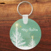 Glittering Blue Background met kerstboom Sleutelhanger (Voorkant)