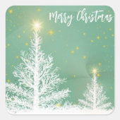 Glittering Blue Background met kerstboom Vierkante Sticker (Voorkant)