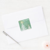 Glittering Blue Background met kerstboom Vierkante Sticker (Envelop)
