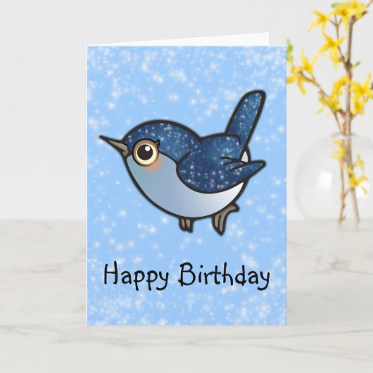 Glittering Blue Bird - Verjaardag Kaart (Gele Bloem)