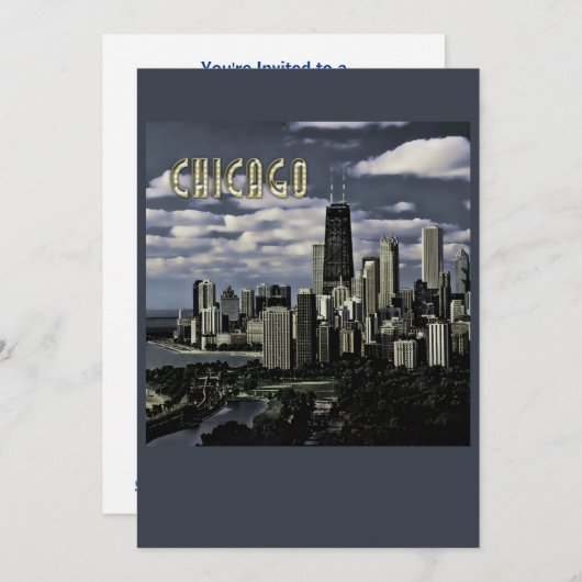 Glittering Chicago Skyline TEXT Chicago Kaart (Voorkant / Achterkant)