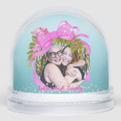 Glittering Christmas Pink Bow Photo Blue Sneeuwbol (Voorkant)