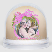 Glittering Christmas Pink Bow Photo Gold Sneeuwbol (Voorkant)