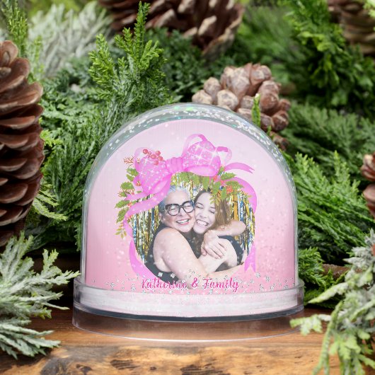 Glittering Christmas Pink Bow Photo Pink Sneeuwbol (Winter)