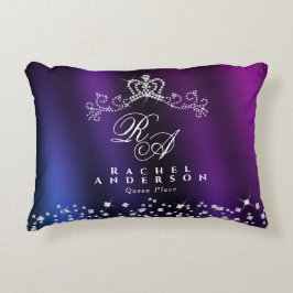 Glittering Crown Monogram Paarse Blauw Accent Kussen