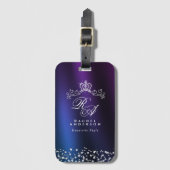 Glittering Crown Monogram Paarse Blauw Bagagelabel (Voorkant (verticaal))