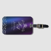 Glittering Crown Monogram Paarse Blauw Bagagelabel (Voorkant (horizontaal))