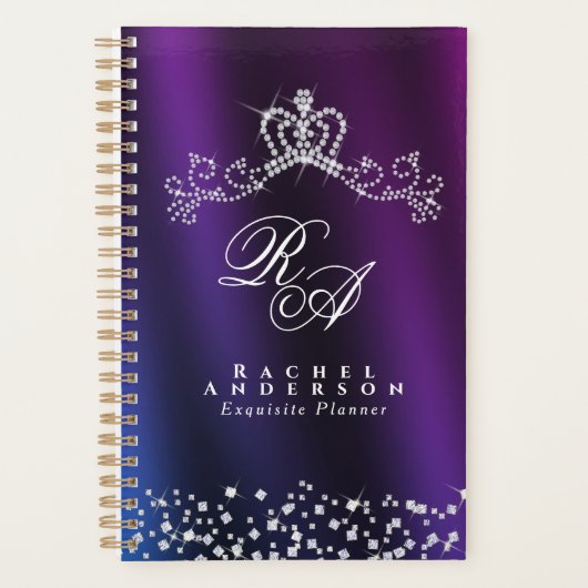 Glittering Crown Monogram Paarse Blauw Planner (Voorkant)