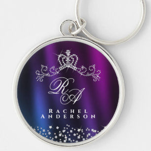 Glittering Crown Monogram Paarse Blauw Sleutelhanger