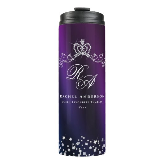 Glittering Crown Monogram Paarse Blauw Thermosbeker (Voorkant)