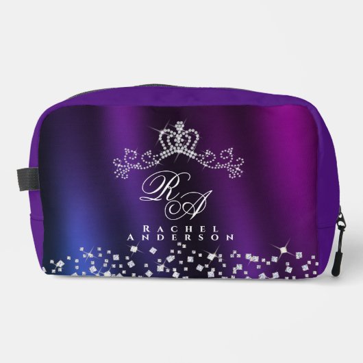 Glittering Crown Monogram Paarse Blauw Toilettasje (Voorkant)