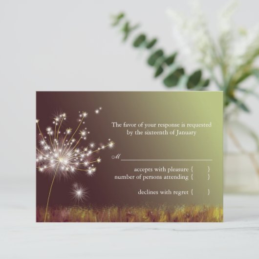 Glittering Evening Dandelion Wedding RSVP (Staand voorkant)