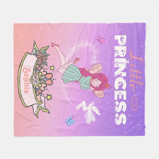 👸 Glittering Fairy Princess Custom Name Fleece Deken (Voorkant (Horizontaal))