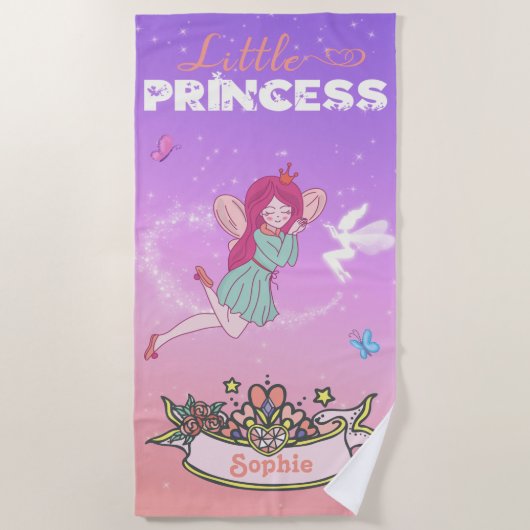 👸 Glittering Fairy Princess Custom Name Strandlaken (Voorkant)