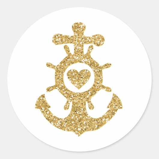 Glittering Gold Anchor met hart Ronde Sticker (Voorkant)
