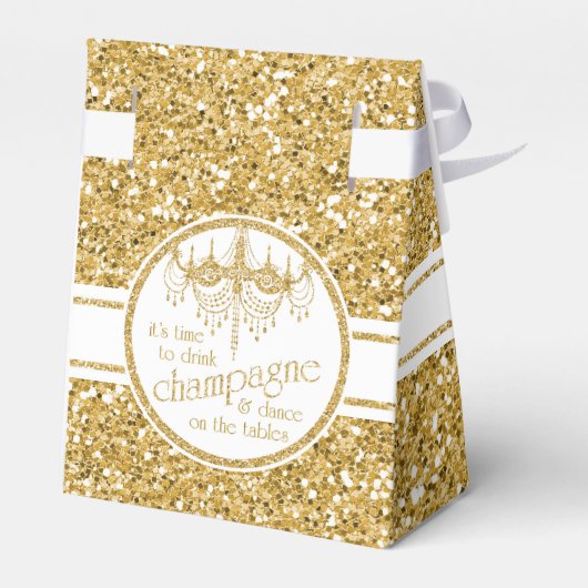 Glittering Gold Box - Champagne en kroonluchter Bedankdoosjes (Achterkant)