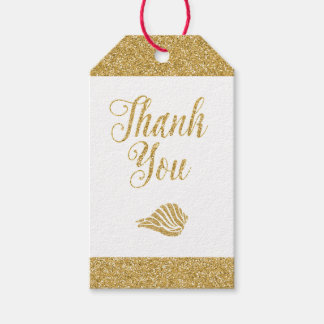 Glittering Gold Gift Labels - Dank u, Zee Shell Cadeaulabel
