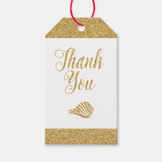 Glittering Gold Gift Labels - Dank u, Zee Shell Cadeaulabel (Voorkant)