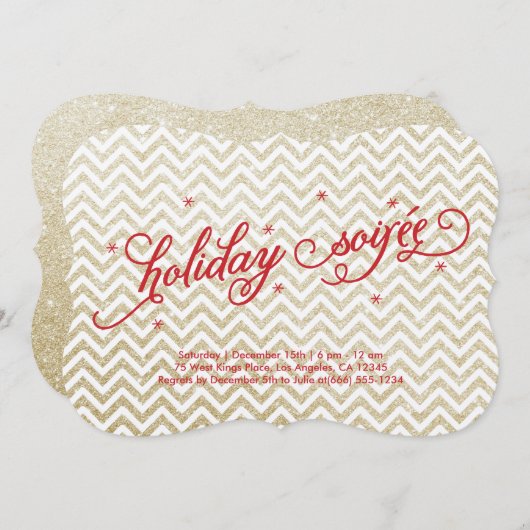 Glittering Gold Holiday Soirée Uitnodiging (Voorkant / Achterkant)