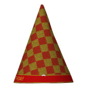 Glittering gouden en rode diamantpatroon Birthday Feesthoedjes (Rechts)