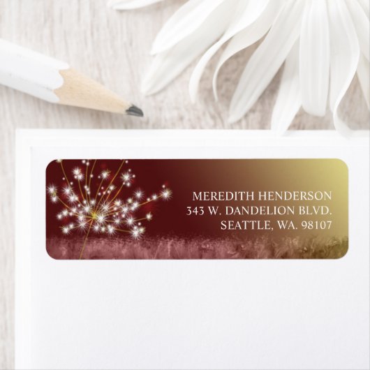 Glittering Herfst Dandelion Elegant Adres Etiket (Insitu)