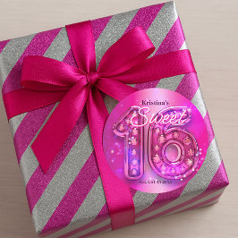 Glittering Hot Pink Jewel Sweet Sixteen Ronde Sticker