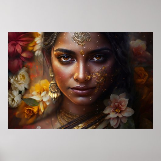 Glittering Indische bride Face Wall van Flowers Poster (Voorkant)