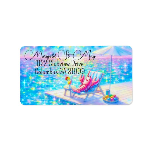 Glittering Lobster Beach Address Labels (Voorkant)