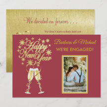 Glittering nieuwe jaren Verloving Gold Red Announc