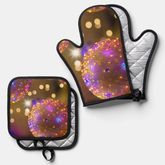 Glittering Orbs - een adembenemend beeldscherm Ovenwant & Pannenlap Set (Voorkant / Achterkant)