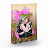 Glittering Pink Ribbon Christmas Gold Fotoblokken (Links)